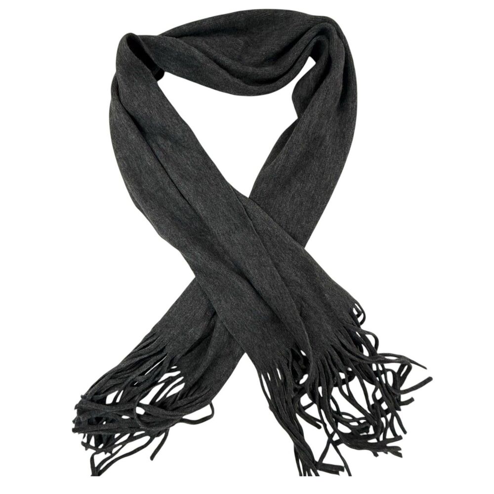 Lucky Brand NEW Scarf Shawl Gray Solid OS Chunky Long Fringe 88x14